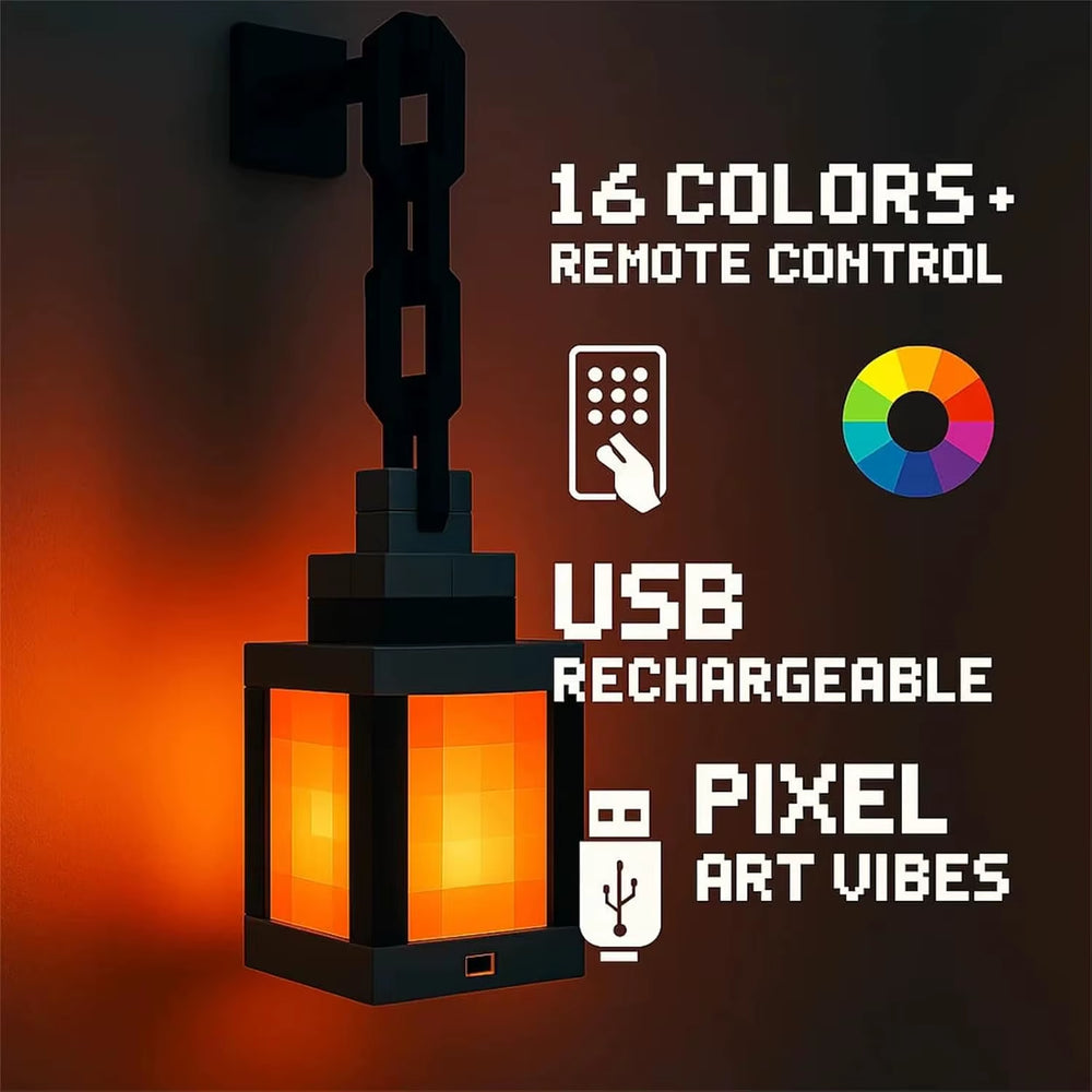 Pixel Glow Lantern – 16-Color Rechargeable Night Light with Remote