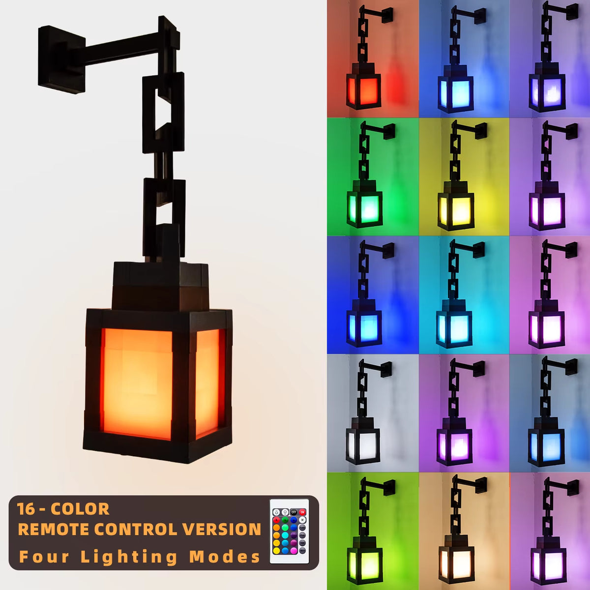Pixel Glow Lantern – 16-Color Rechargeable Night Light with Remote